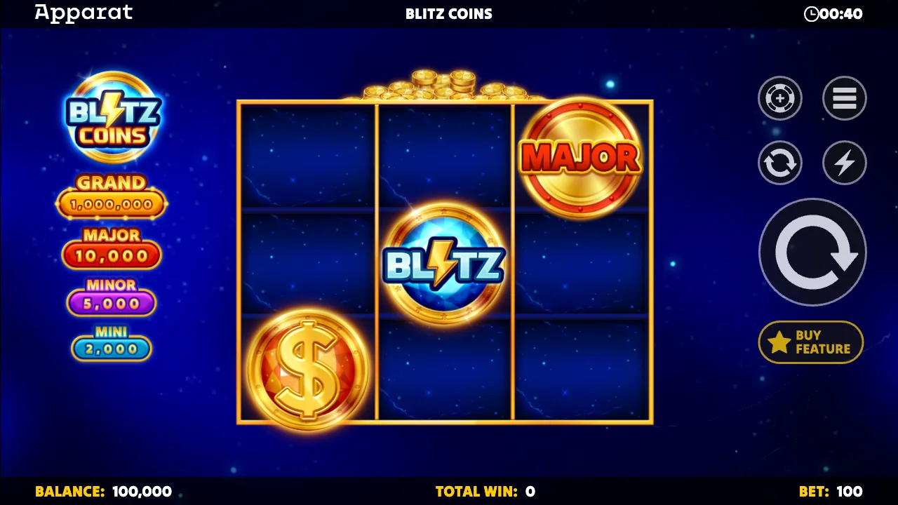 Blitz Coins official loaded gameplay interface with active controls visible