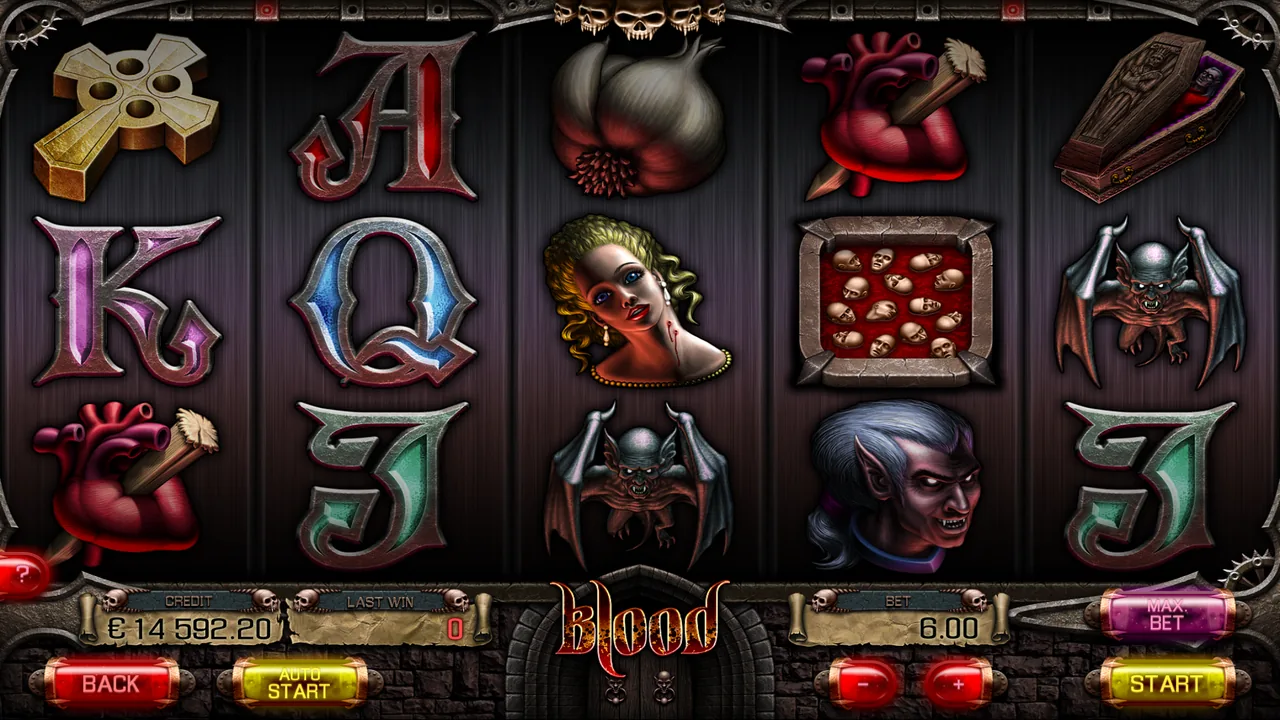 Blood loaded gameplay interface with the game, controls and balance visible