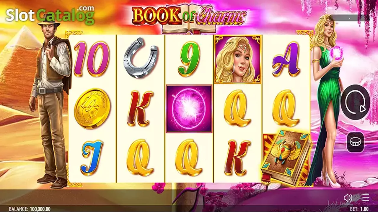 Book of Charms gameplay screenshot showing the reels and interface