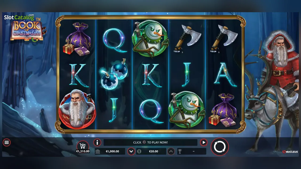 Book of Christmas Eve loaded gameplay interface with reels and controls
