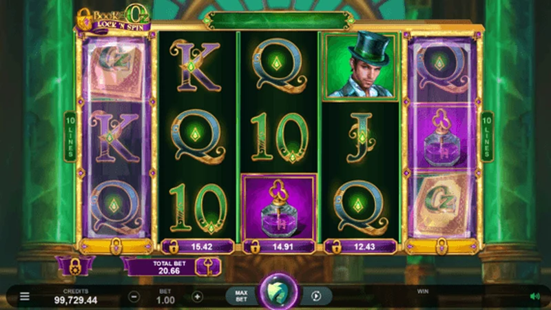 Book of Oz Lock 'N Spin slot gameplay — respin lock feature reels