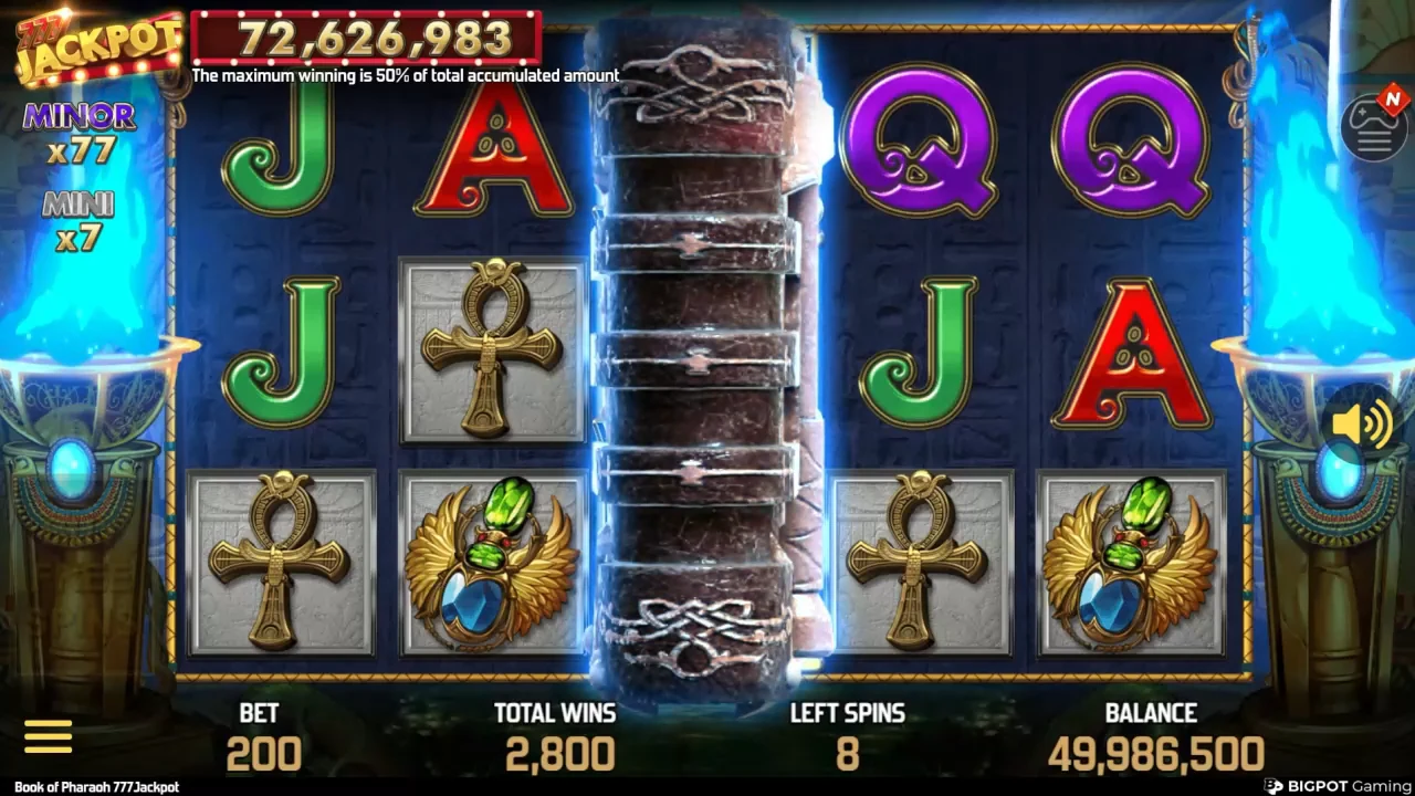 Book of Pharaoh 777Jackpot loaded gameplay interface with active controls visible