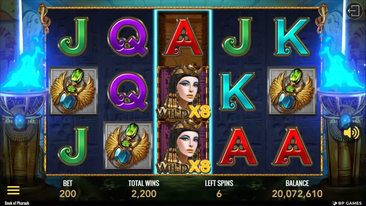 Book of Pharaoh loaded gameplay interface with active controls visible