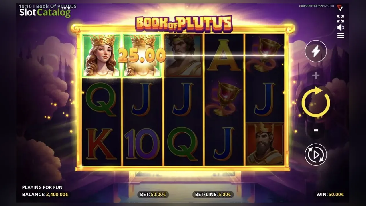 Book Of Plutus loaded gameplay interface with reels and controls