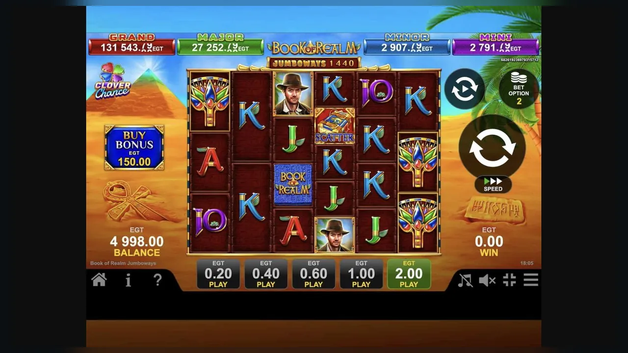Book Of Realm Jumboways loaded gameplay screen with the reels and controls visible
