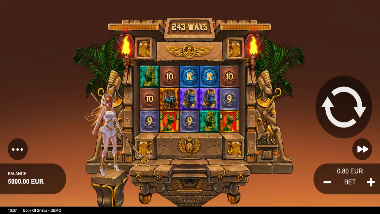 Book of Sheba loaded gameplay interface with active controls
