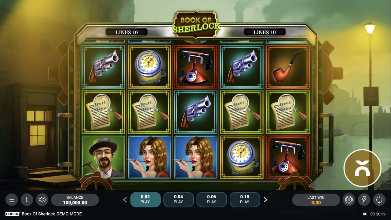 Book of Sherlock loaded gameplay interface with the game controls visible