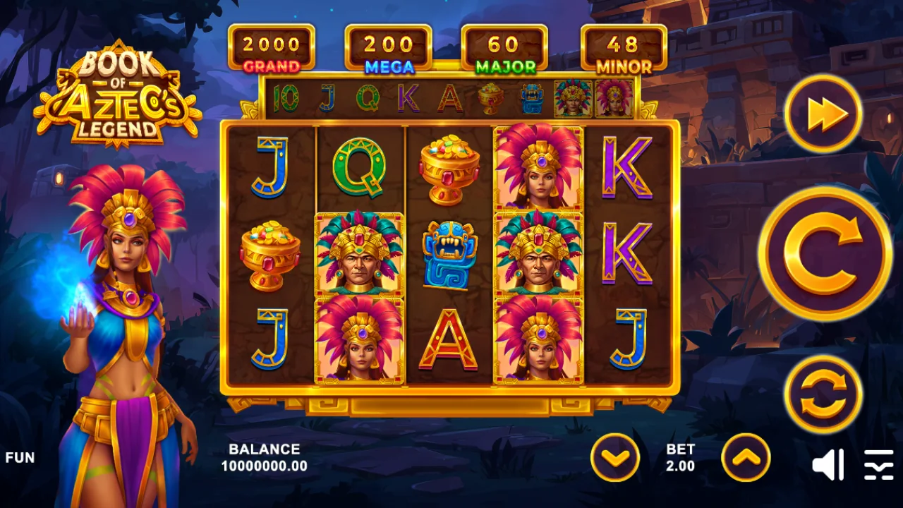 Book of the Aztec's Legend loaded gameplay interface with active controls visible