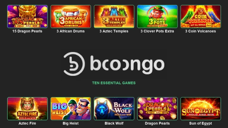 Booongo logo centred between ten complete branded game thumbnails