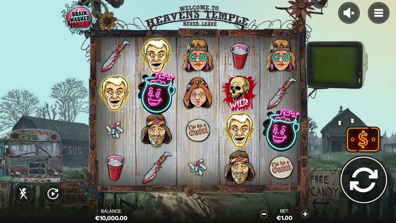 Brainwashed gameplay showing the reels and controls