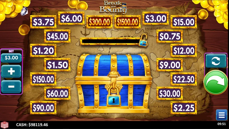 Break the Bounty LuckyTap gameplay — pirate treasure chest prize reveal format