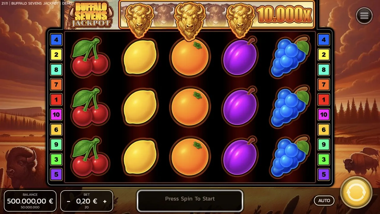 Buffalo Sevens Jackpot loaded gameplay interface with reels and controls visible