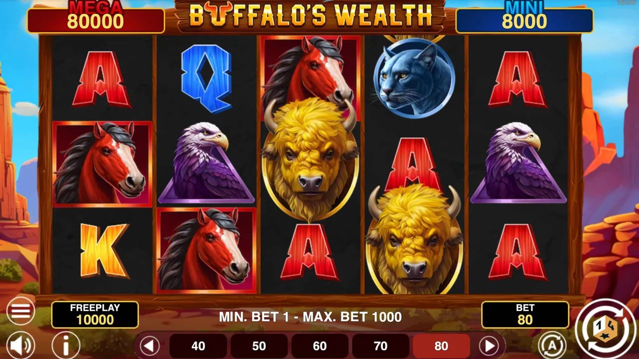 Buffalo's Wealth Hold And Win gameplay showing reels and controls