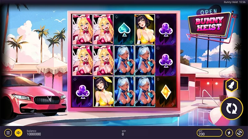 Bunny Heist slot gameplay — neon heist reels