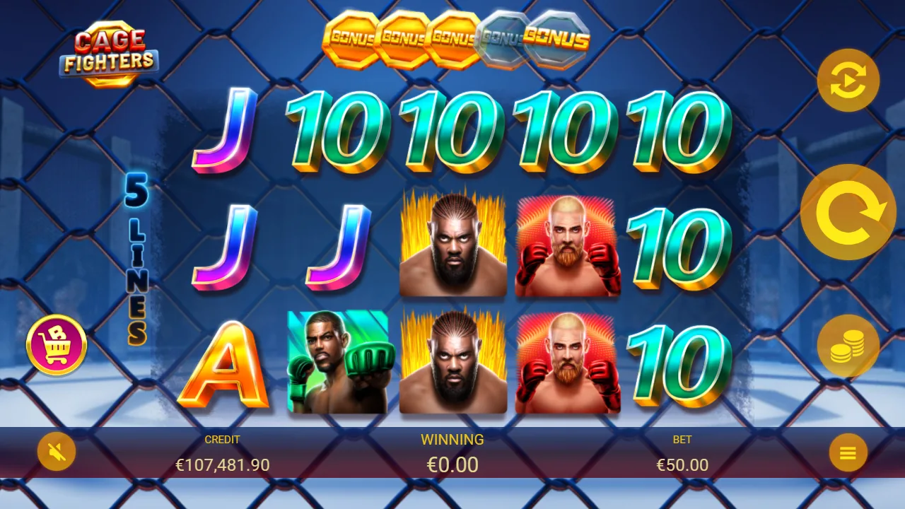 Cage Fighters loaded gameplay interface with the game, controls and balance visible