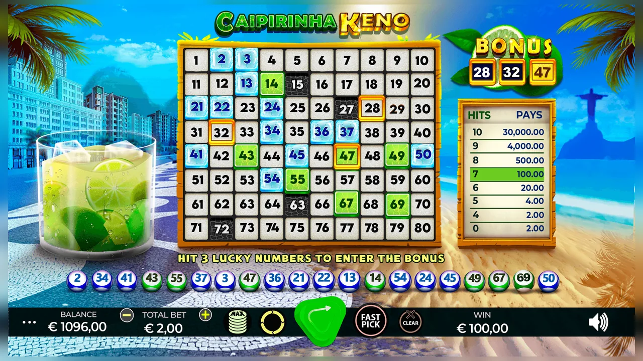 Caipirinha Keno loaded gameplay interface with active controls