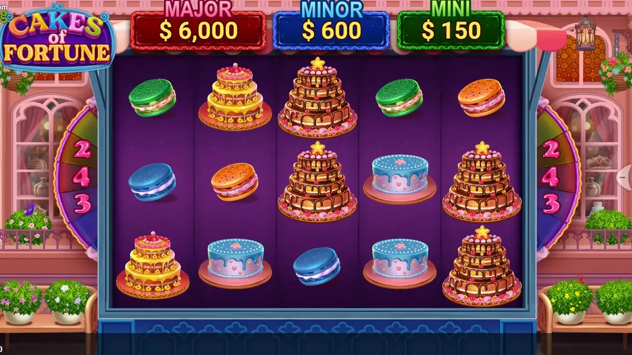 Cakes of Fortune gameplay screenshot showing the reels and controls