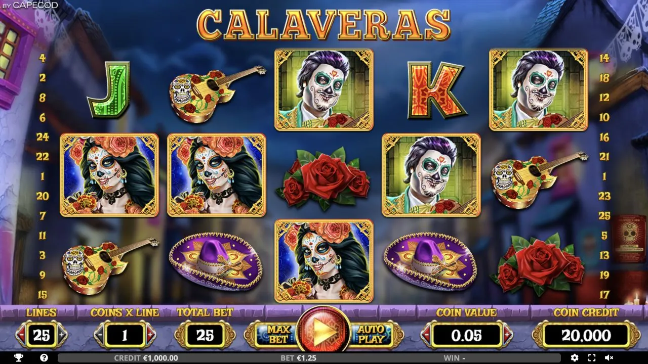 Calaveras loaded gameplay interface with reels and controls visible