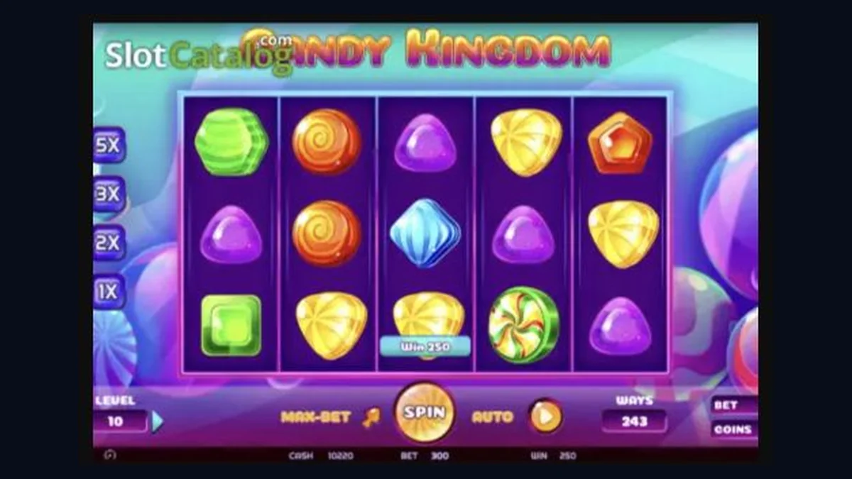 Candy Kingdom gameplay screenshot showing the reels and controls