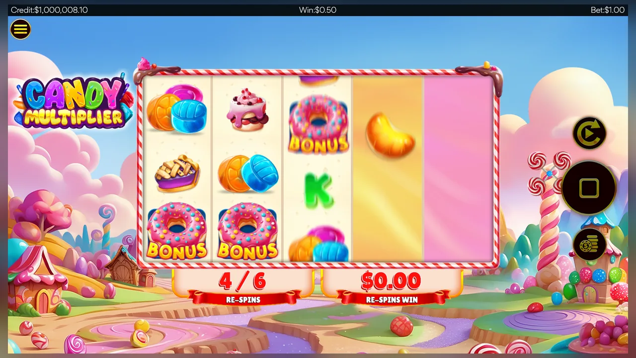 Candy Multiplier loaded gameplay interface with controls visible