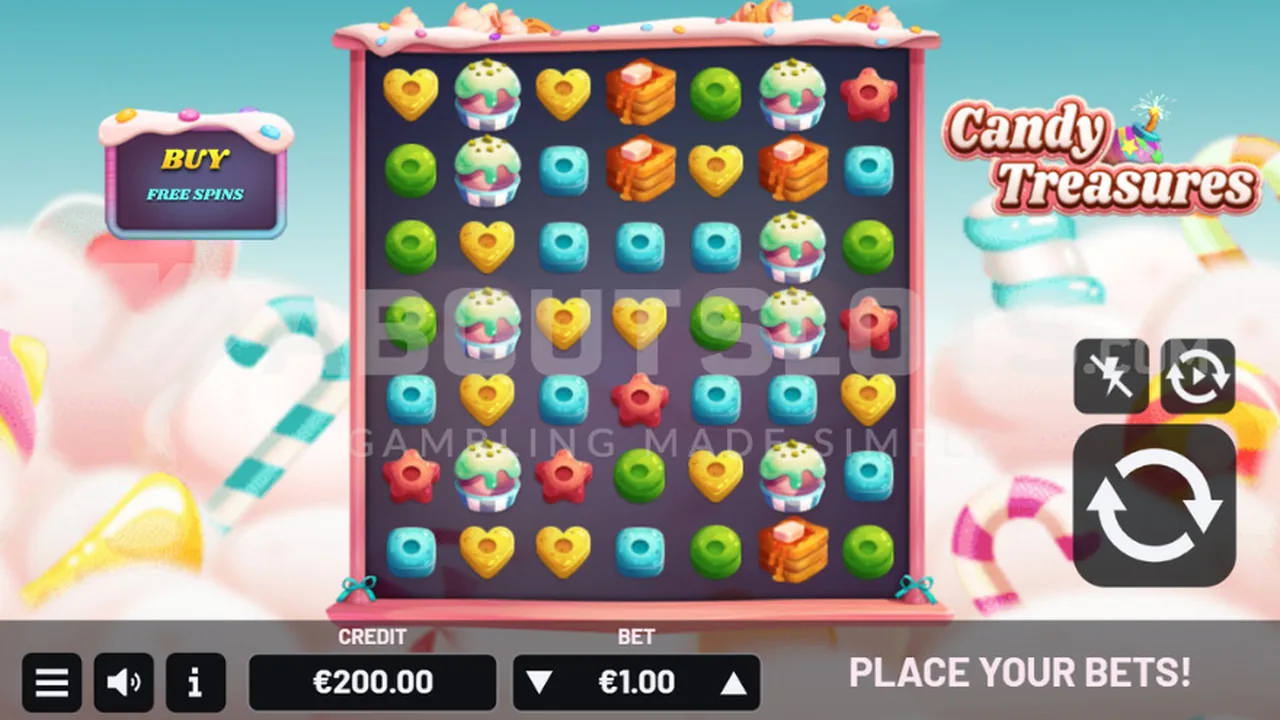 Candy Treasures official loaded gameplay interface with active controls visible