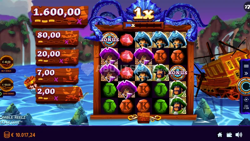 Cascade Cove gameplay screenshot showing the reels