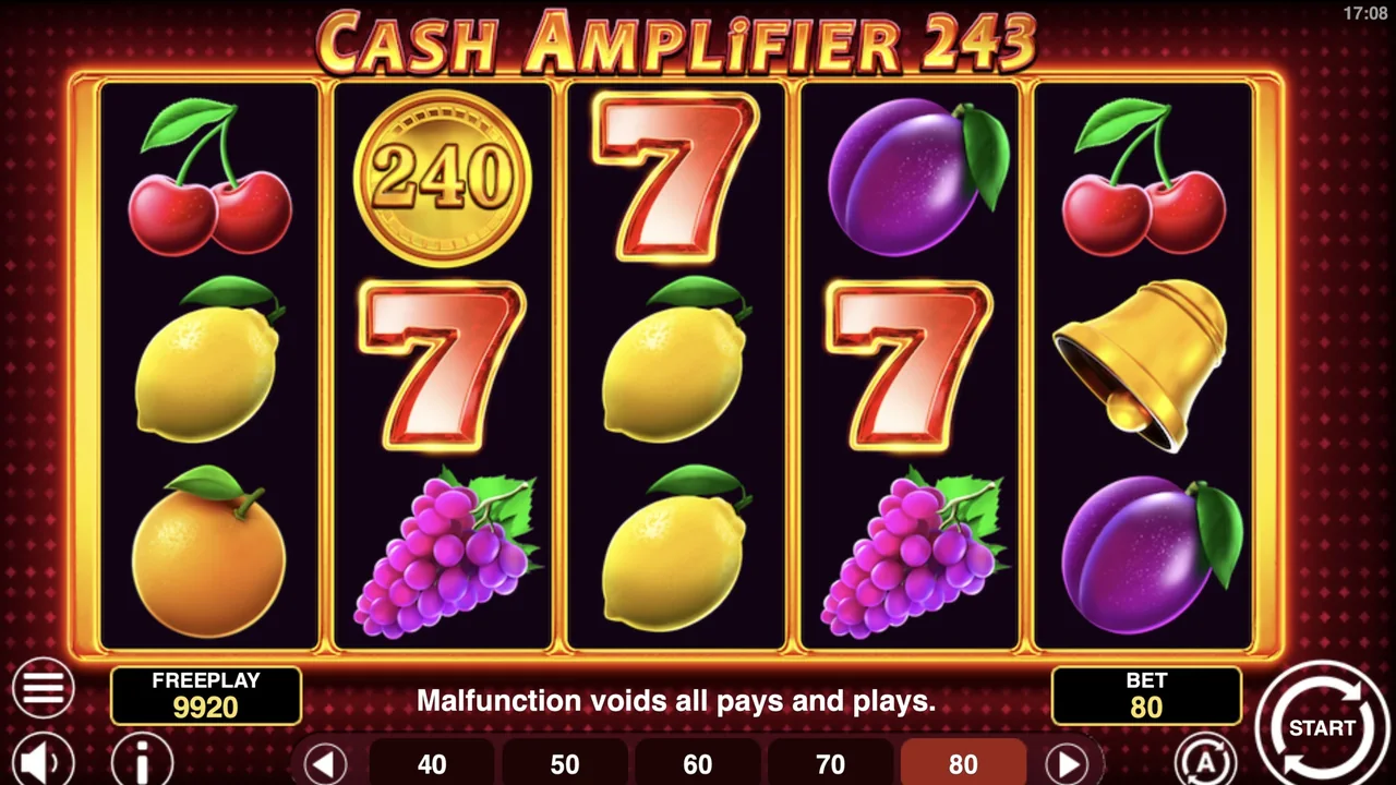 Cash Amplifier 243 gameplay showing reels and controls