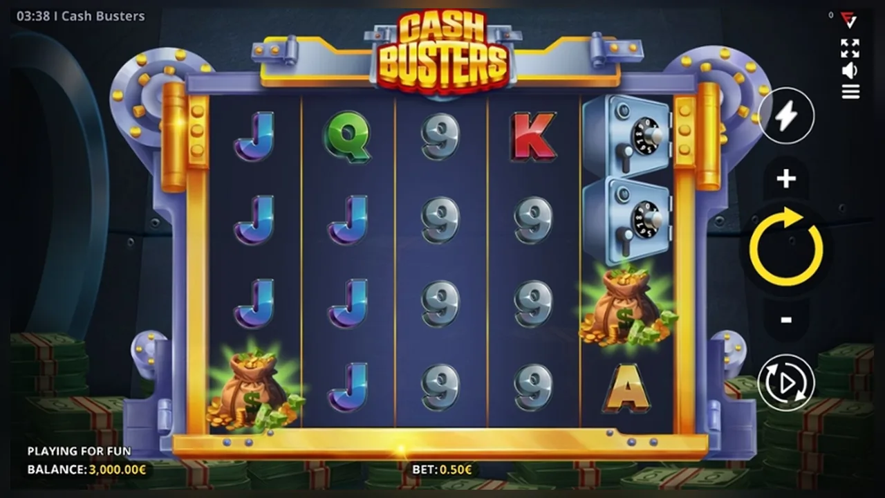 Cash Busters loaded gameplay interface with reels and controls