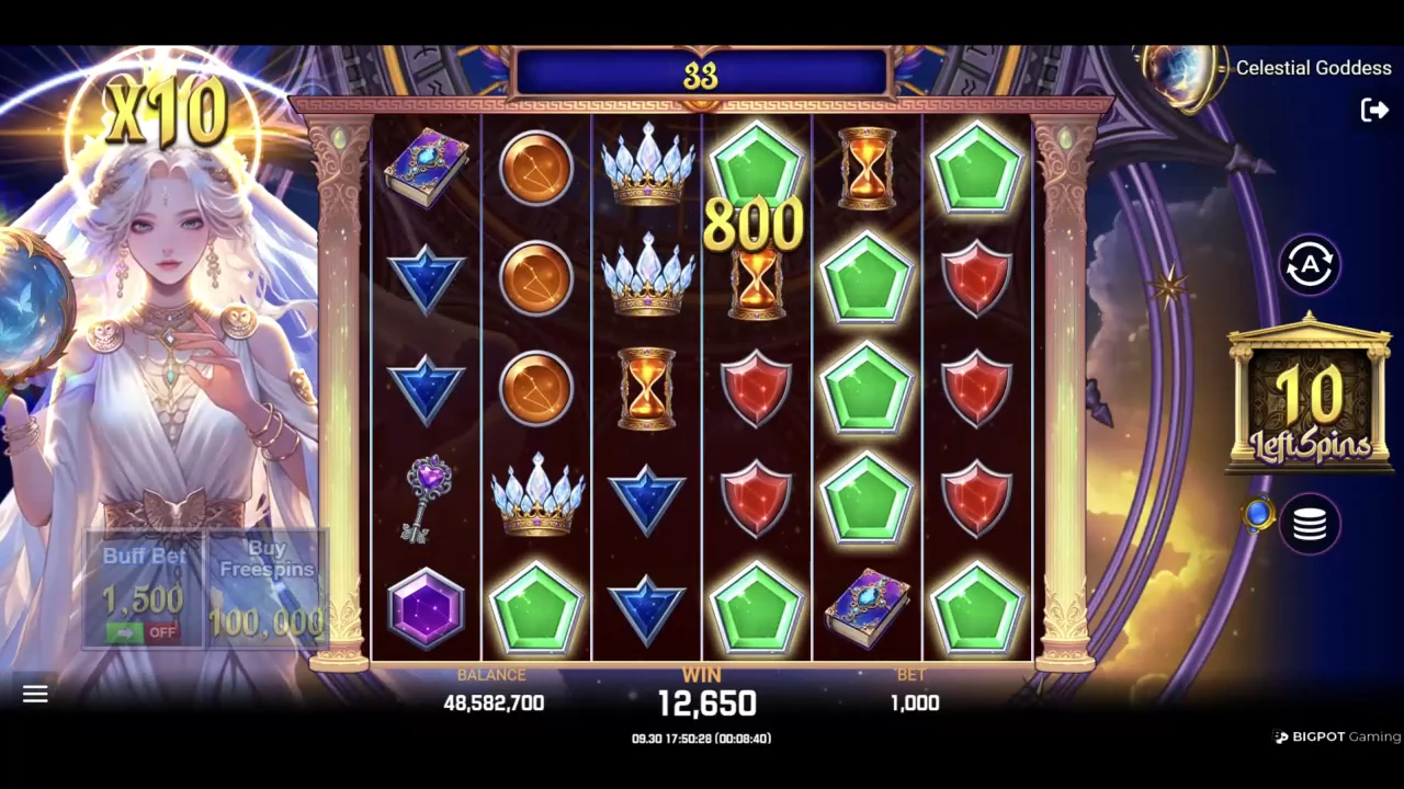 Celestial Goddess loaded gameplay interface with active controls visible