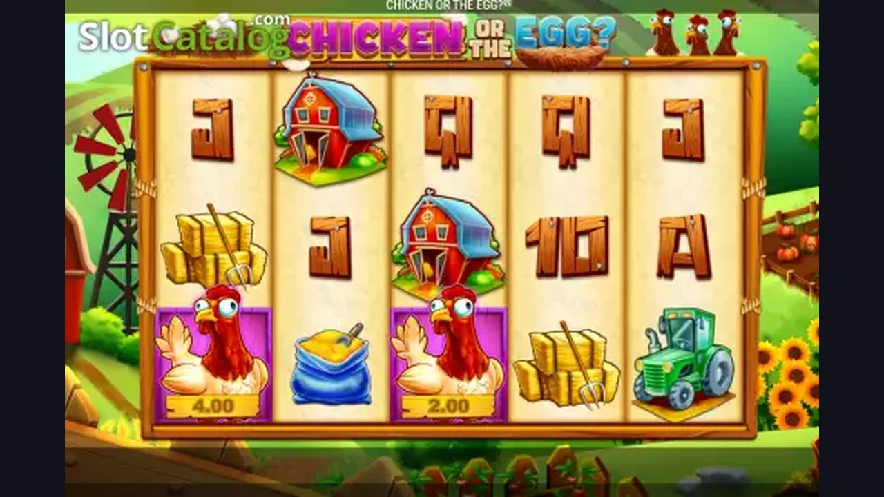 Chicken or the Egg? gameplay screenshot showing the reels and interface