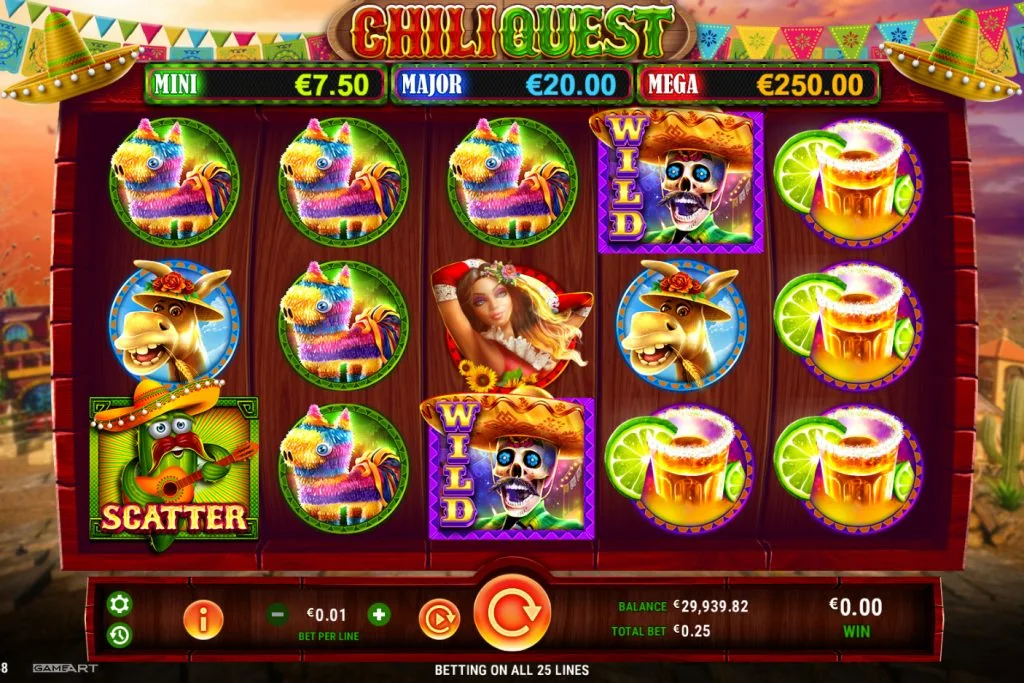 Chili Quest gameplay screenshot showing the reels or game interface