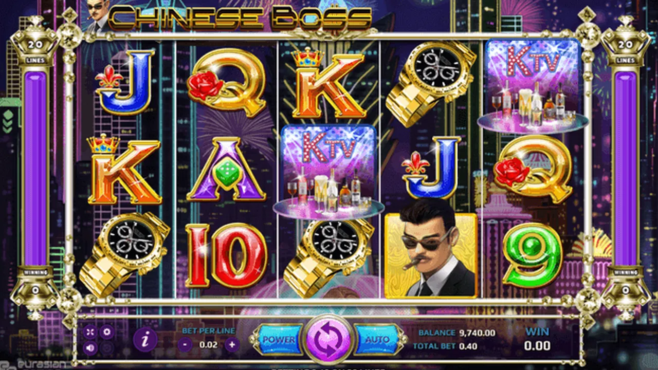 Chinese Boss loaded gameplay interface with reels and controls visible