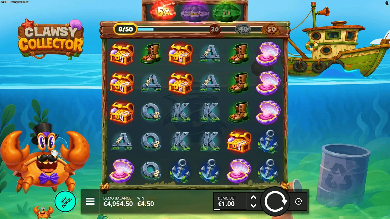 Clawsy Collector gameplay showing reels and controls