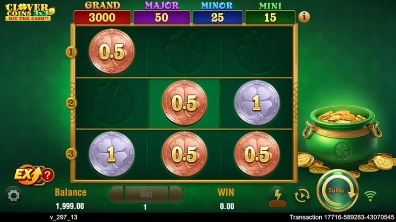 Clover Coins 3x3 slot gameplay — compact grid jackpot reels