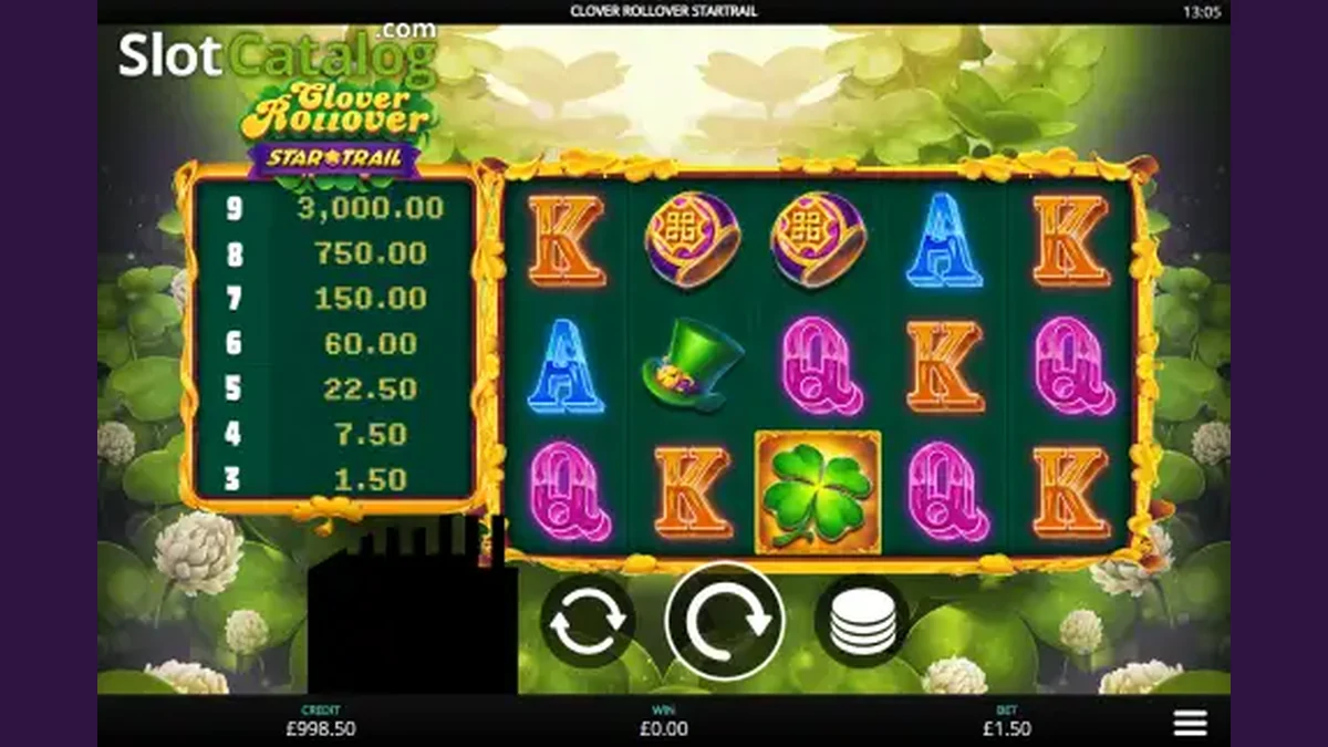 Clover Rollover StarTrail gameplay screenshot showing the reels and game interface