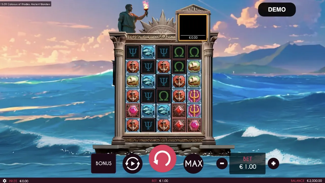 Colossus of Rhodes Ancient Wonders loaded gameplay interface with playing area and controls visible