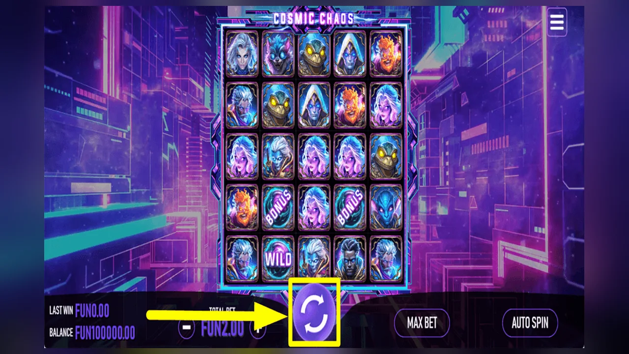 Cosmic Chaos gameplay screen with the game interface and controls visible