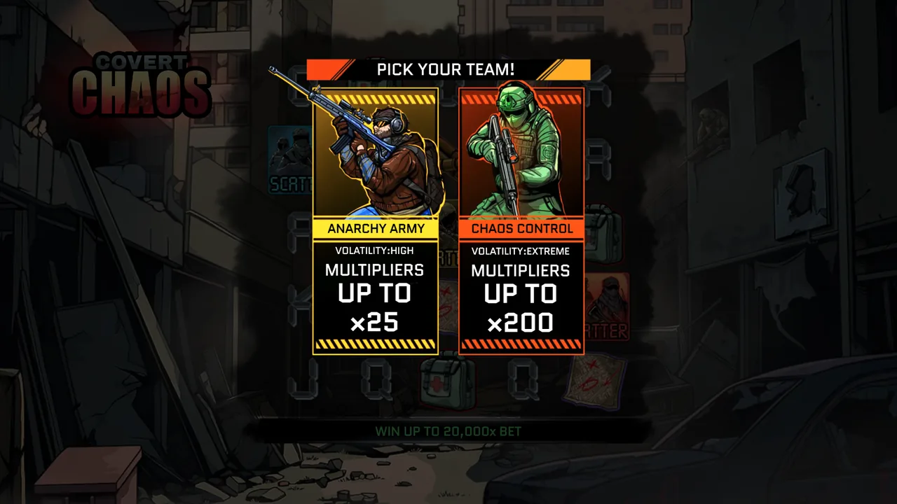 Covert Chaos gameplay screenshot showing the reels and interface