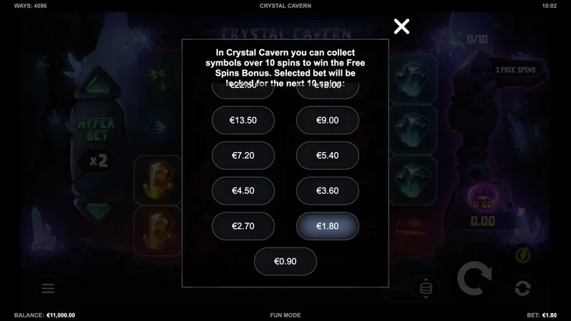Crystal Cavern gameplay screenshot showing the reels