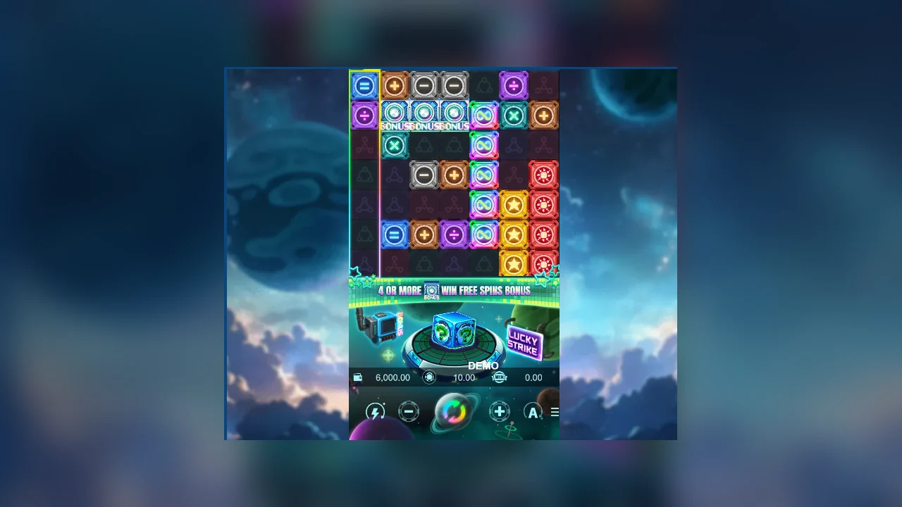 Cube gameplay screen with reels, symbols and controls visible