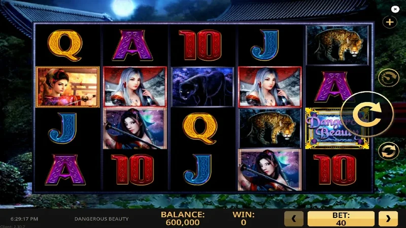 Dangerous Beauty slot gameplay — split symbols reels