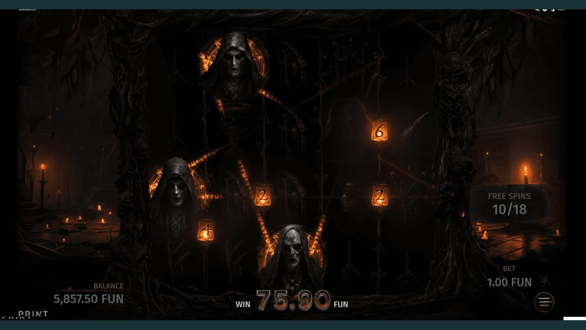 Darkness gameplay screenshot showing the reels and game interface