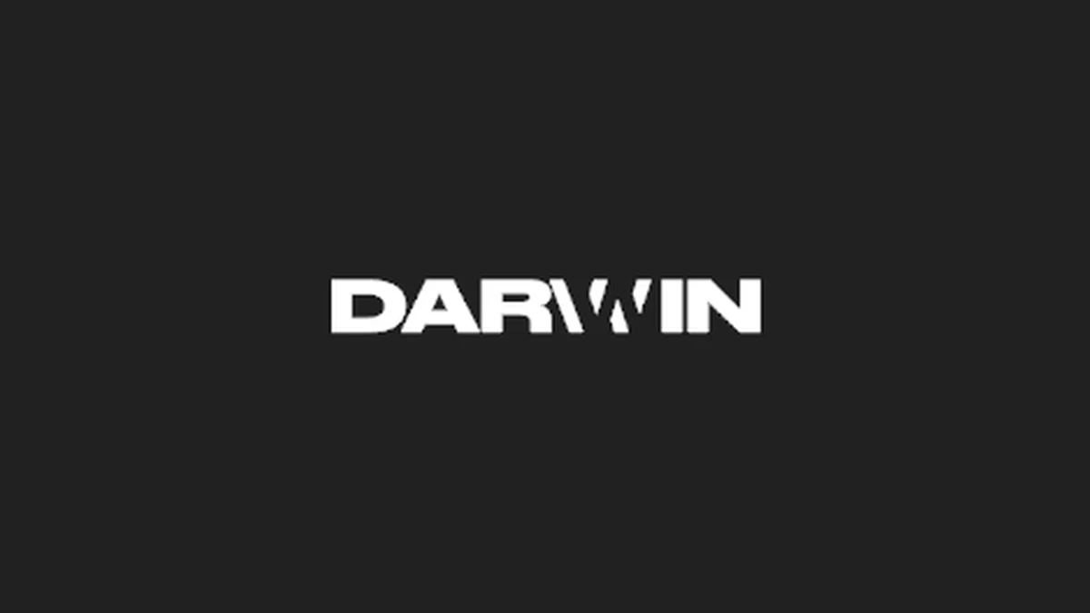 Darwin Gaming white wordmark on one continuous charcoal background