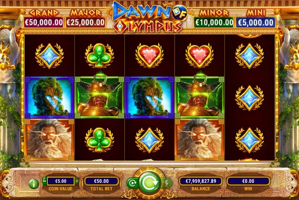Dawn of Olympus gameplay screenshot showing the reels or game interface
