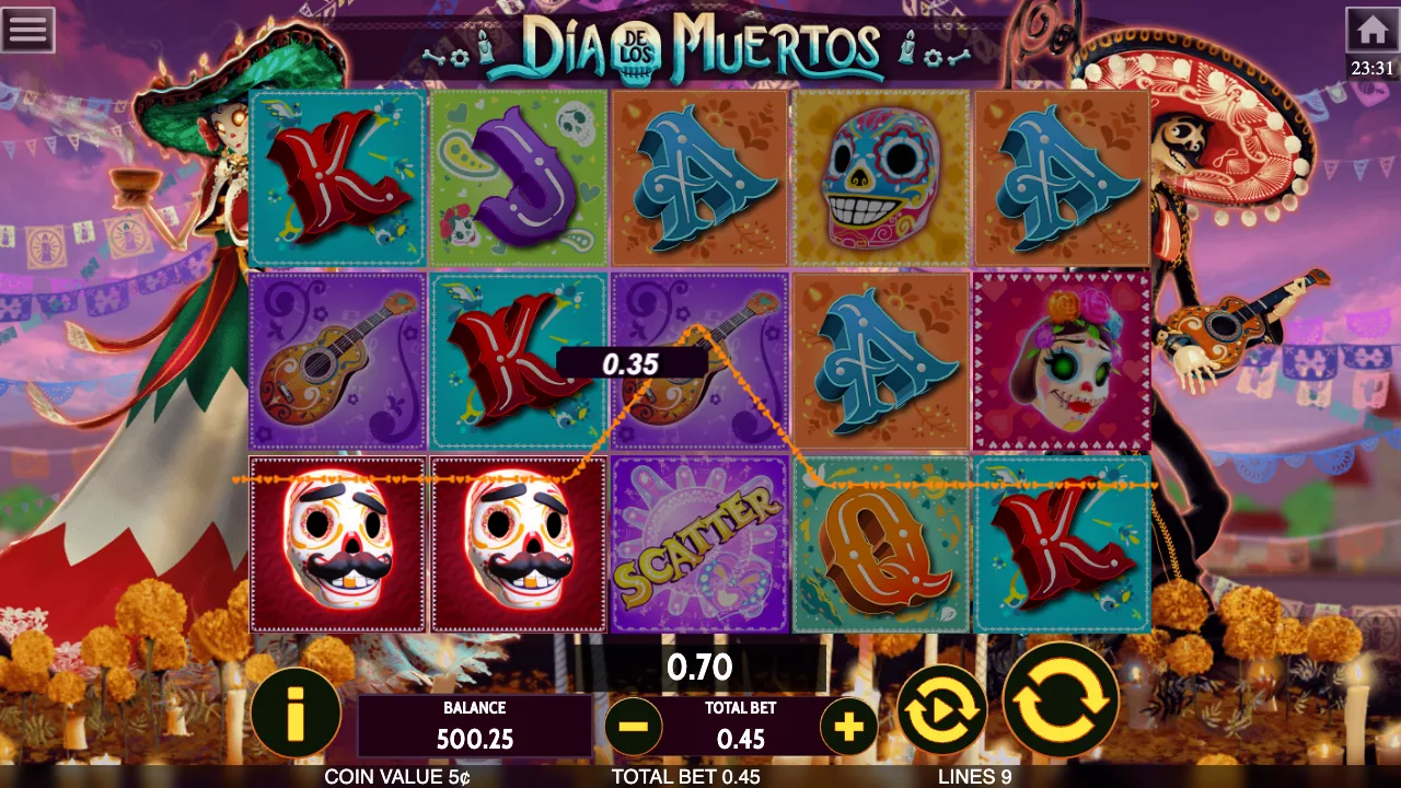 Dia de los Muertos official loaded gameplay interface with active controls visible