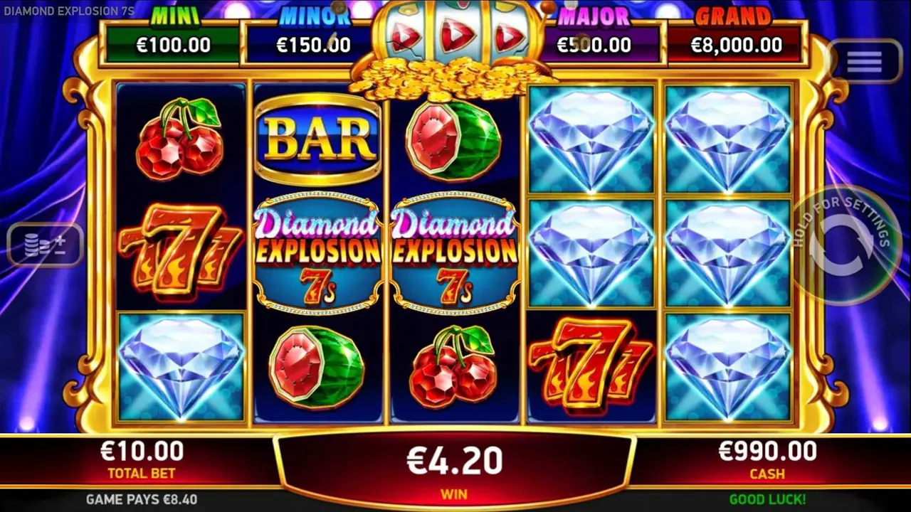 Diamond Explosion 7s loaded RubyPlay gameplay screen with reels and controls visible