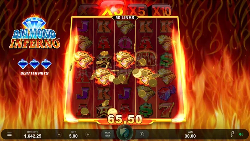 Diamond Inferno slot gameplay — fire and gem themed reels