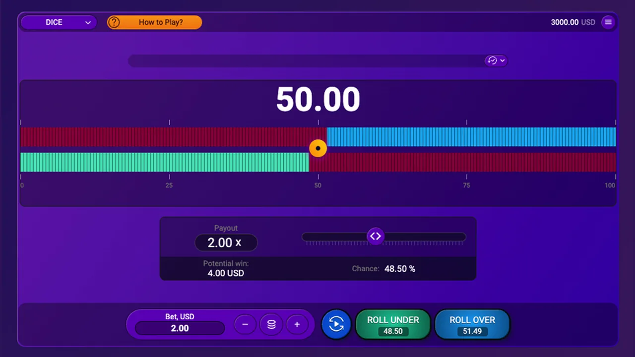 Dice gameplay showing the full interface
