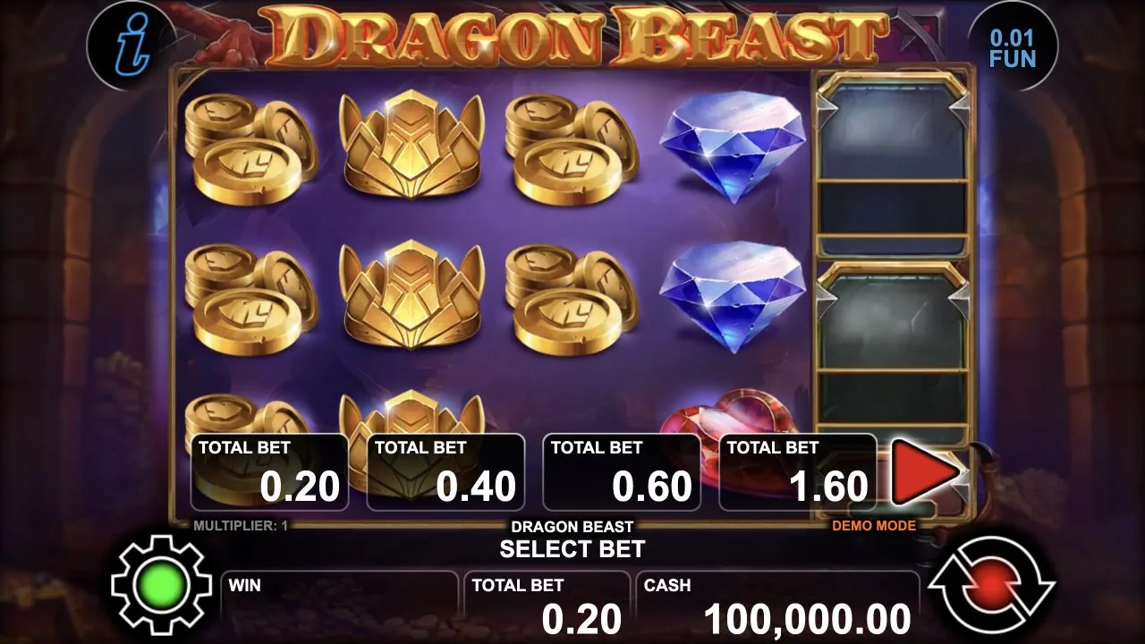 Dragon Beast gameplay screenshot showing the real reels and playing interface
