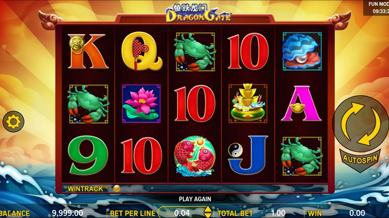 Dragon Gate loaded gameplay screen with reels and controls